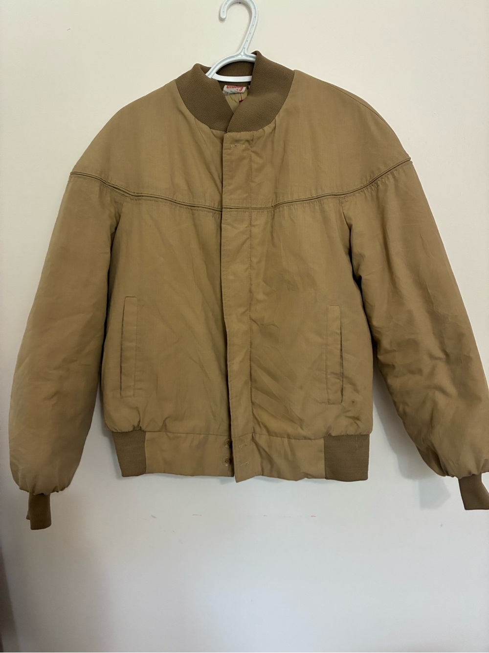 Vtg 80s Men's Tan Bomber Jacket - Lightweight Casual Coat